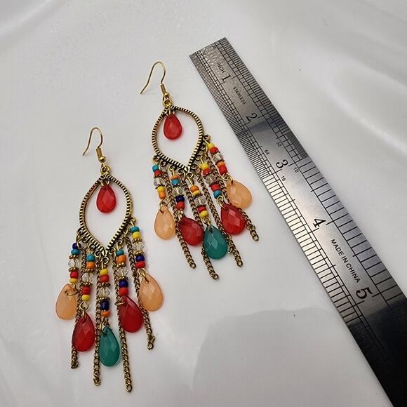 Multicolor Boho Beaded Dangling Earrings - Picture 3 of 4